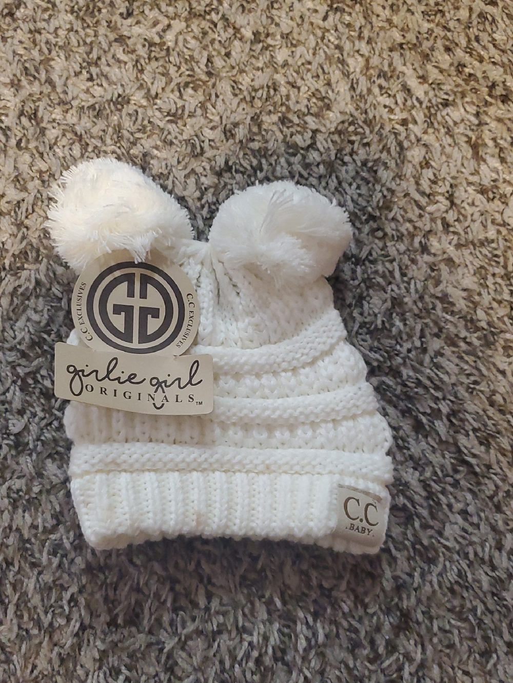 Girlie Girl Originals C.C. Baby White Double Pom Pom Knit Beanie for Kids